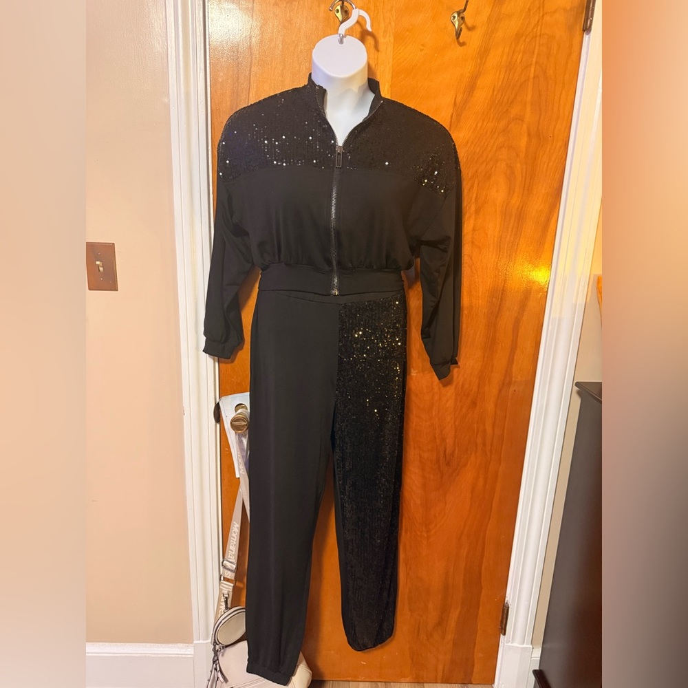 Chic Black Sequin Jumpsuit